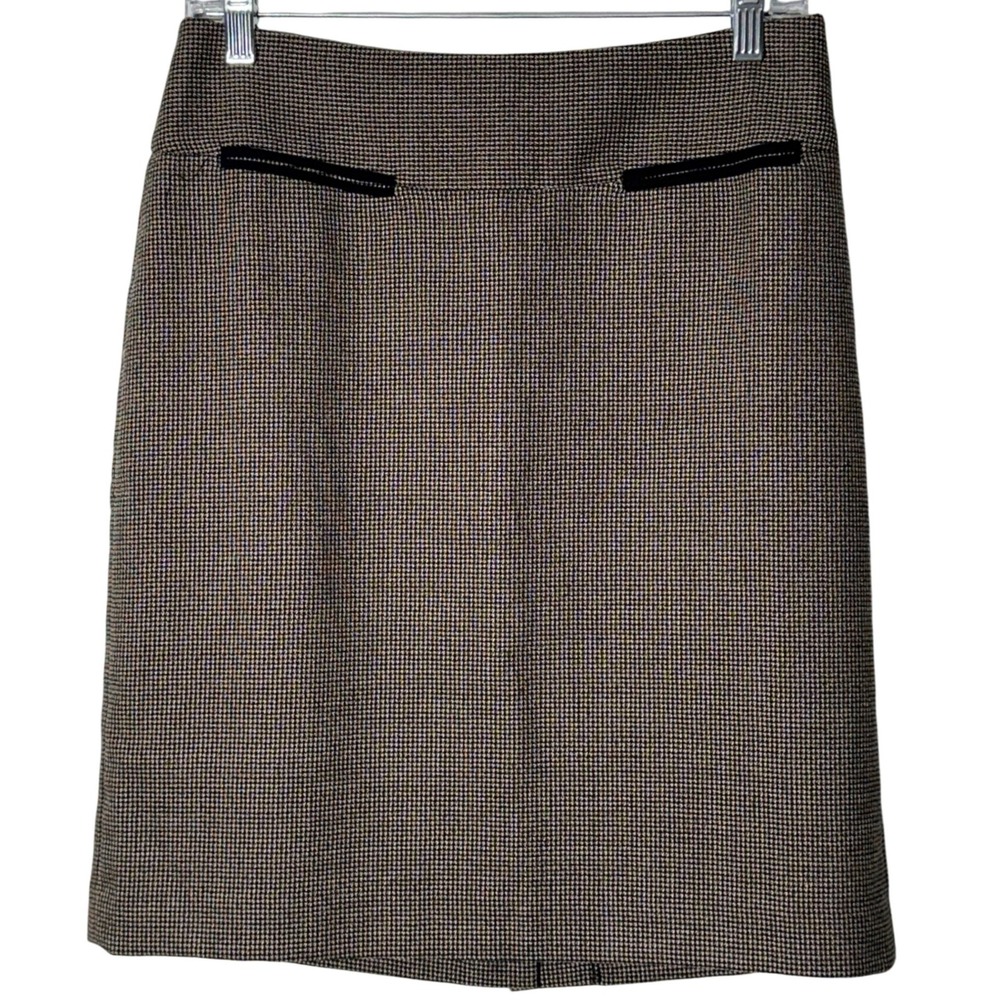 Ann Taylor LOFT Micro-Houndstooth‎ Brown/Black Mini Pencil Skirt Sz 4 Career NWT